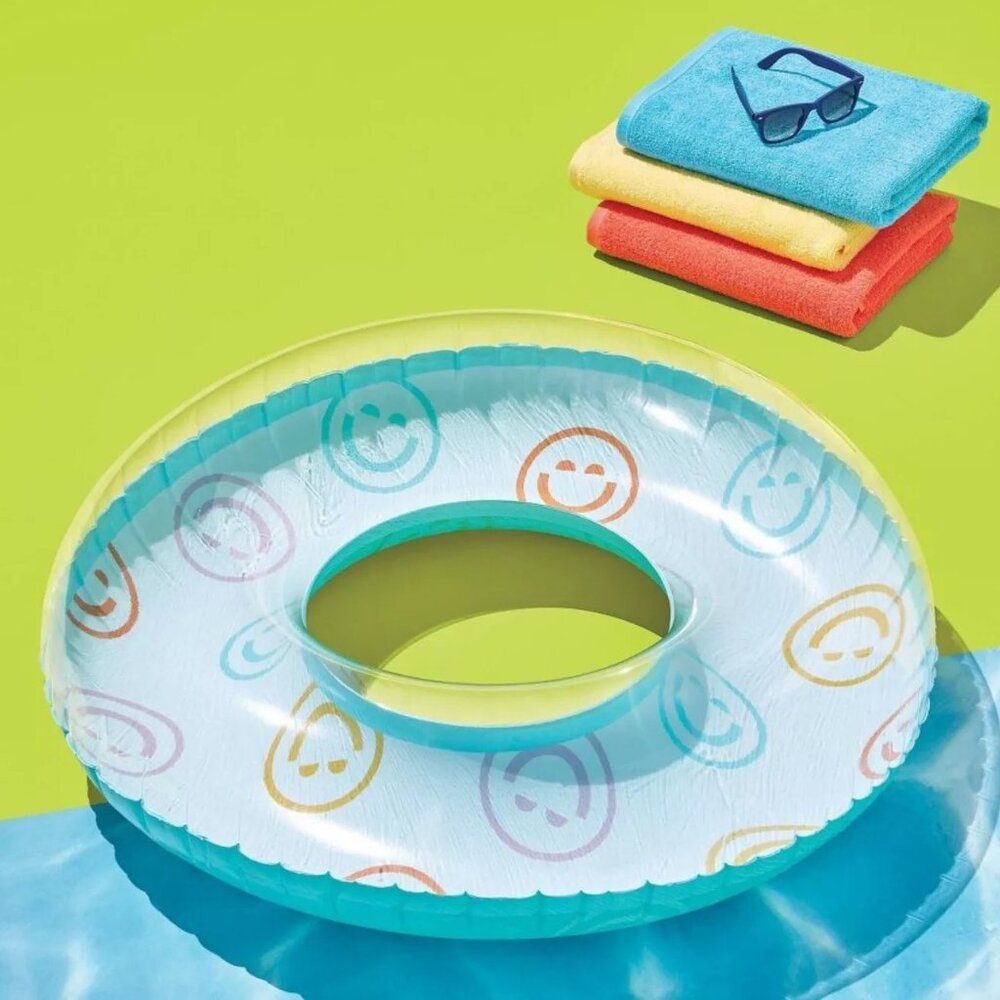 Sun Squad Inflatable Swim Tube with Handles Happy Face 31 IN Diameter